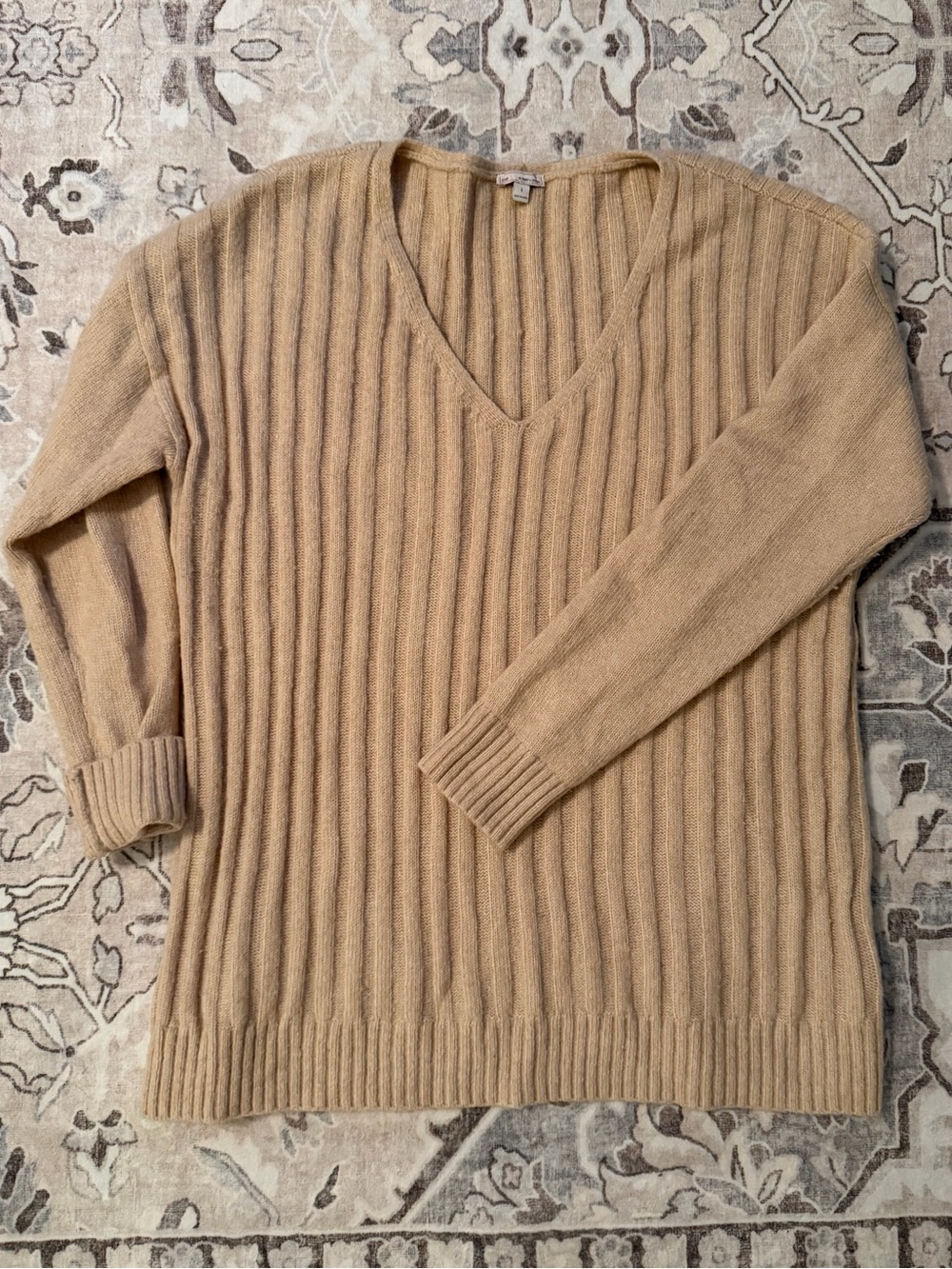 Gap Ribbed V-Neck Sweater Tan Camel Size L